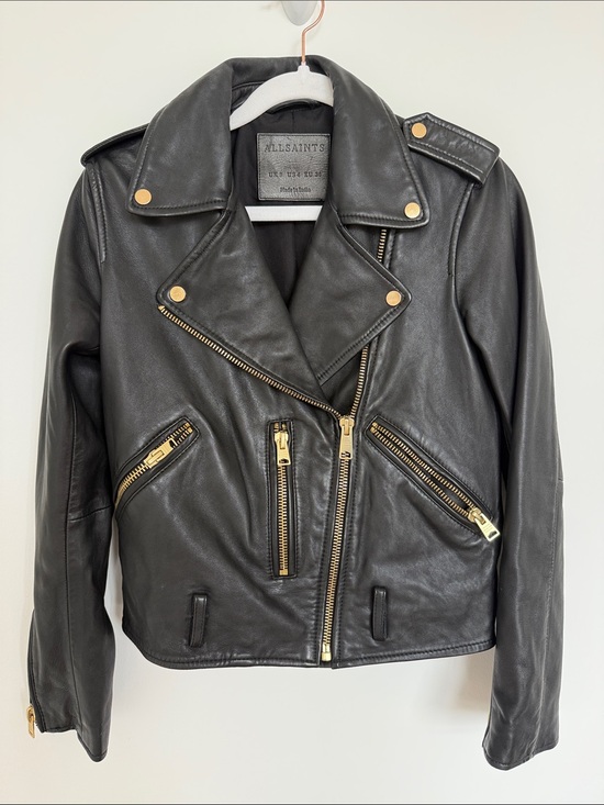 All Saints Jackets & Blazers - All Saints Black Leather Moto Jacket with Gold Hardware Accents
